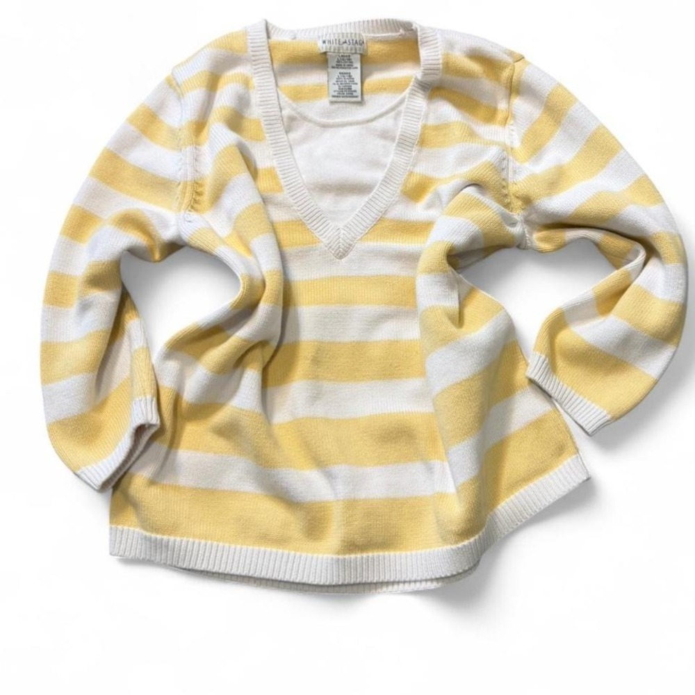 Vintage White Stag Yellow & White Striped‎ Layered Look Sweater